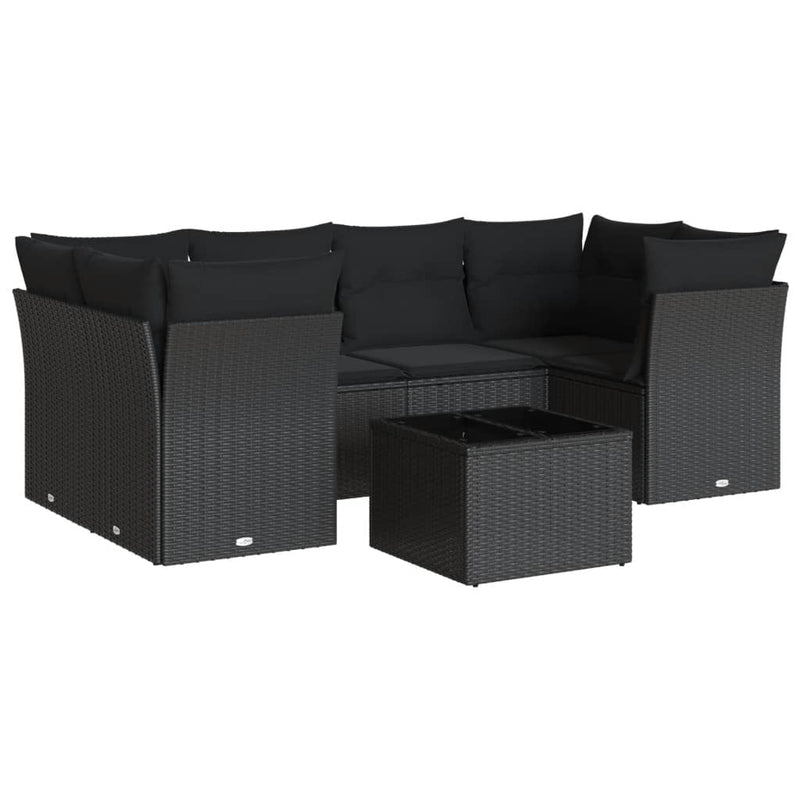 7 Piece Garden Sofa Set with Cushions Black Poly Rattan Payday Deals