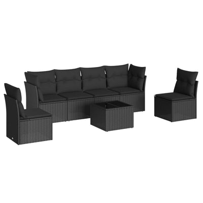 7 Piece Garden Sofa Set with Cushions Black Poly Rattan Payday Deals