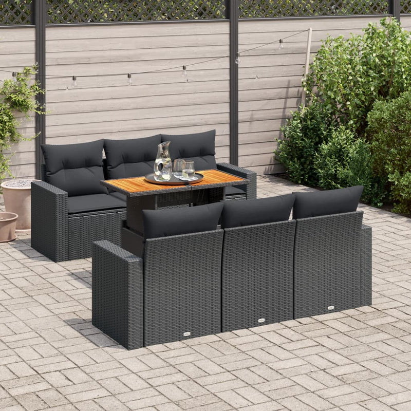 7 Piece Garden Sofa Set with Cushions Black Poly Rattan Payday Deals