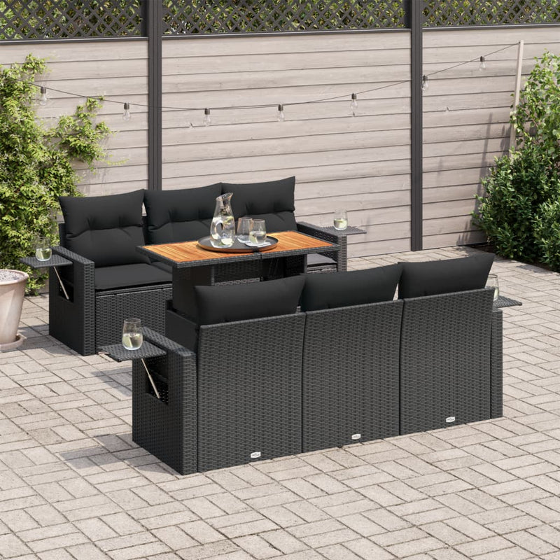 7 Piece Garden Sofa Set with Cushions Black Poly Rattan Payday Deals