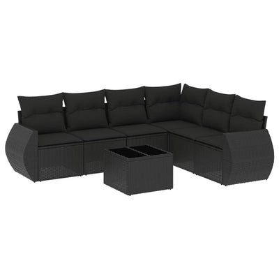 7 Piece Garden Sofa Set with Cushions Black Poly Rattan Payday Deals