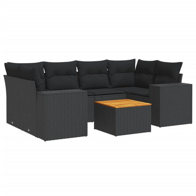 7 Piece Garden Sofa Set with Cushions Black Poly Rattan Payday Deals