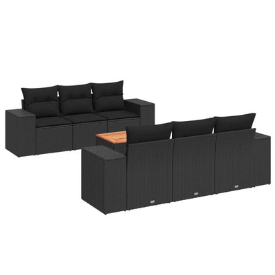 7 Piece Garden Sofa Set with Cushions Black Poly Rattan Payday Deals