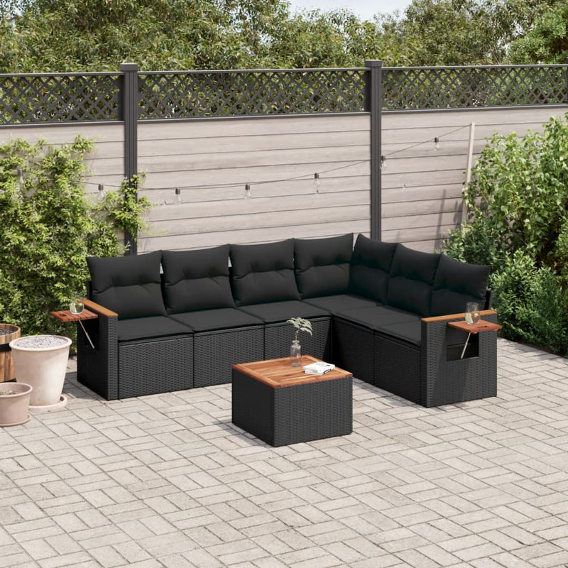 7 Piece Garden Sofa Set with Cushions Black Poly Rattan Payday Deals