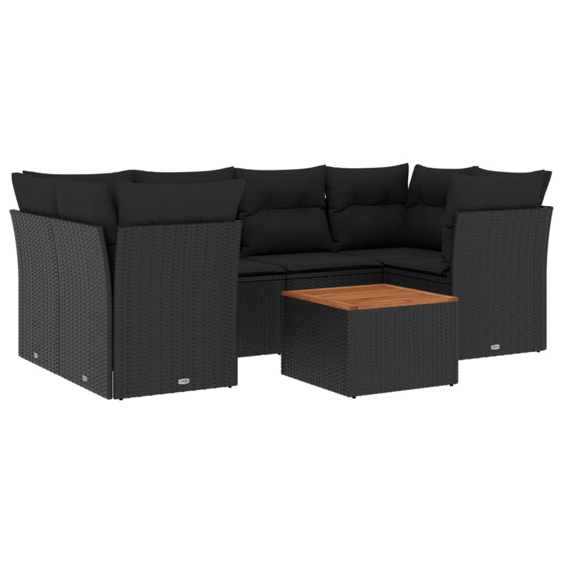 7 Piece Garden Sofa Set with Cushions Black Poly Rattan Payday Deals