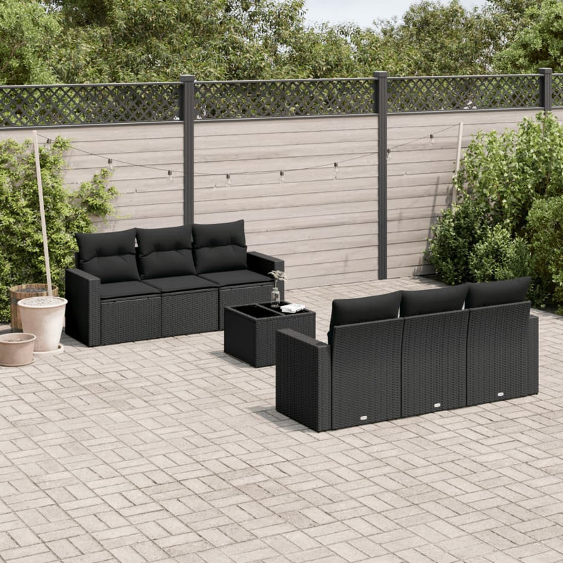 7 Piece Garden Sofa Set with Cushions Black Poly Rattan Payday Deals