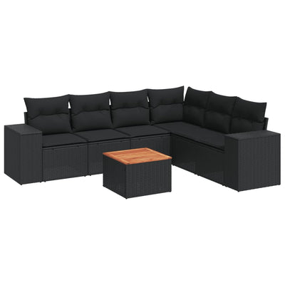 7 Piece Garden Sofa Set with Cushions Black Poly Rattan Payday Deals