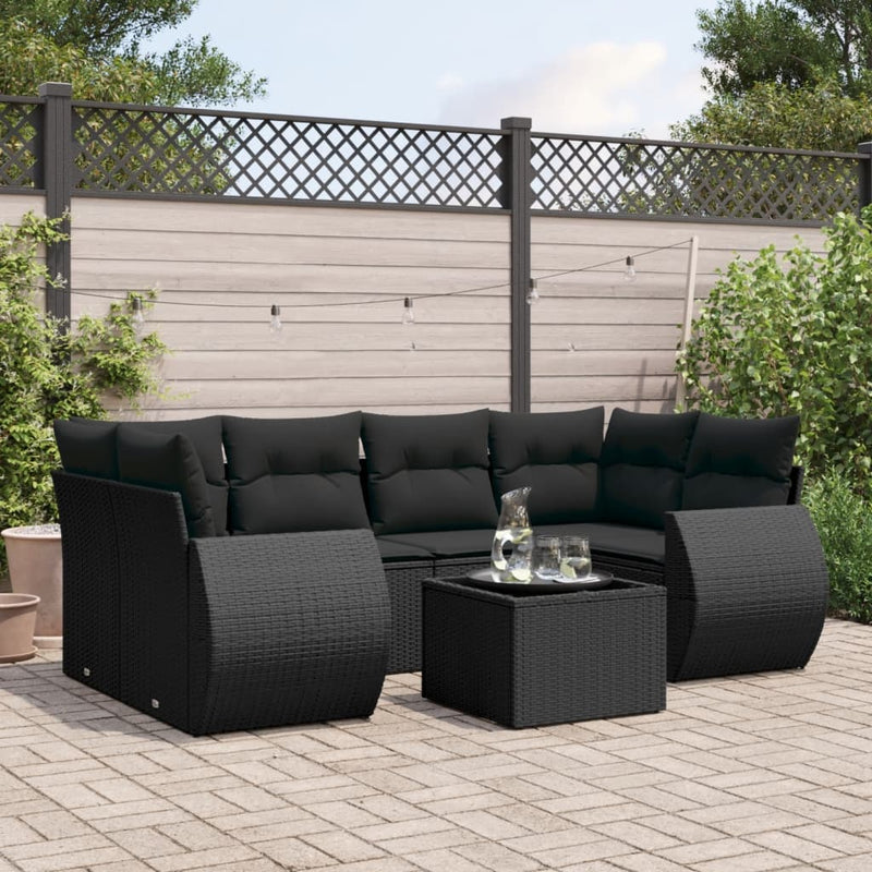 7 Piece Garden Sofa Set with Cushions Black Poly Rattan Payday Deals