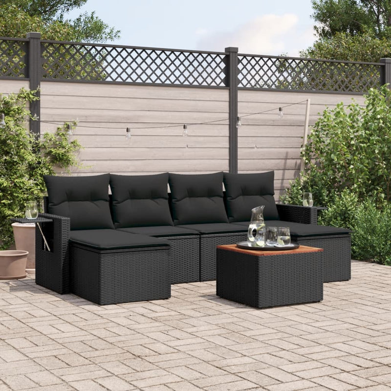 7 Piece Garden Sofa Set with Cushions Black Poly Rattan Payday Deals