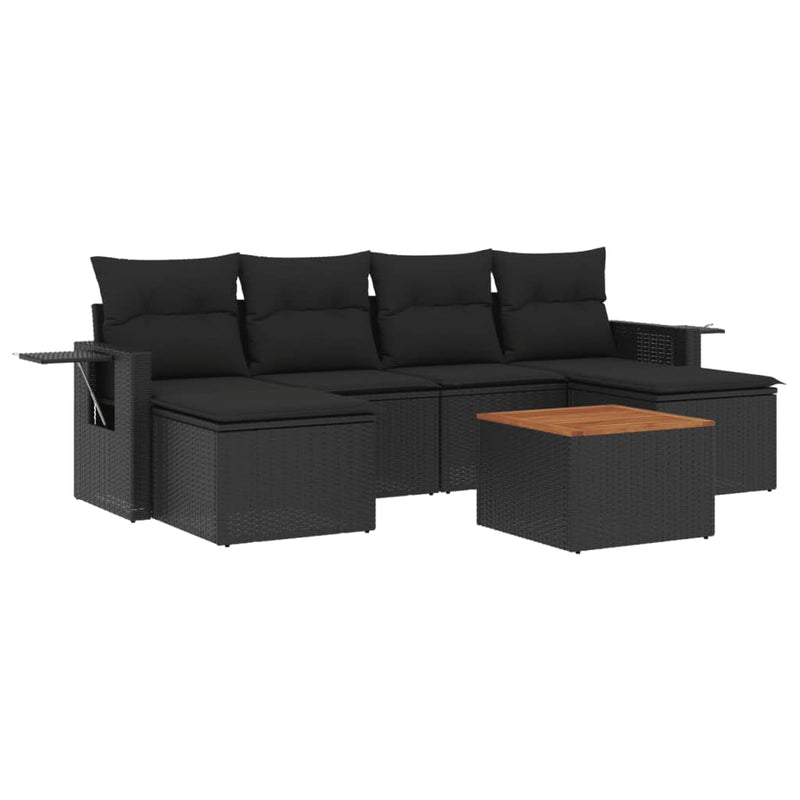 7 Piece Garden Sofa Set with Cushions Black Poly Rattan Payday Deals