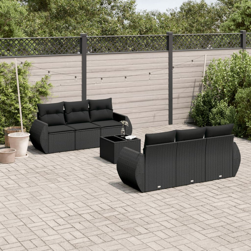 7 Piece Garden Sofa Set with Cushions Black Poly Rattan Payday Deals