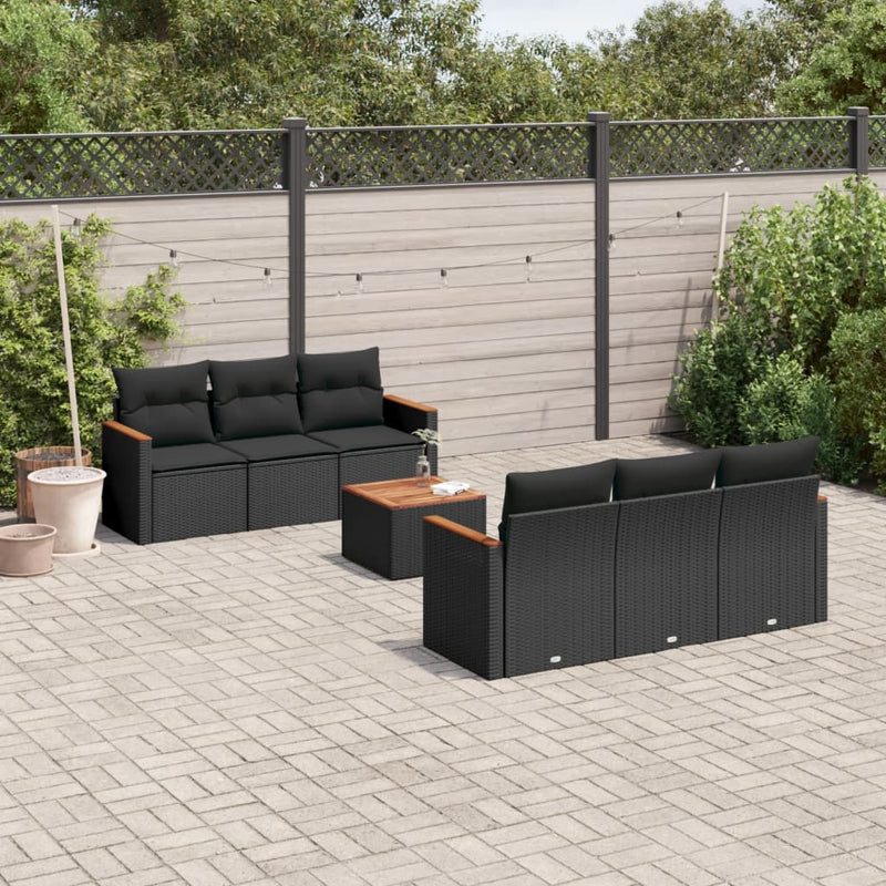 7 Piece Garden Sofa Set with Cushions Black Poly Rattan Payday Deals