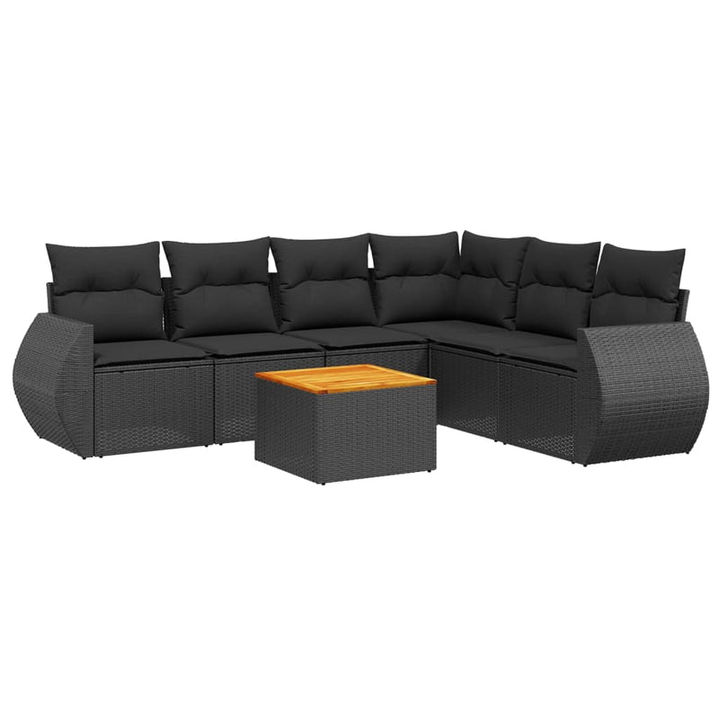 7 Piece Garden Sofa Set with Cushions Black Poly Rattan Payday Deals