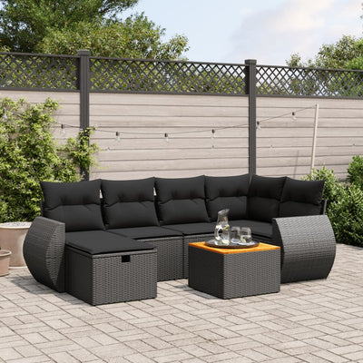 7 Piece Garden Sofa Set with Cushions Black Poly Rattan