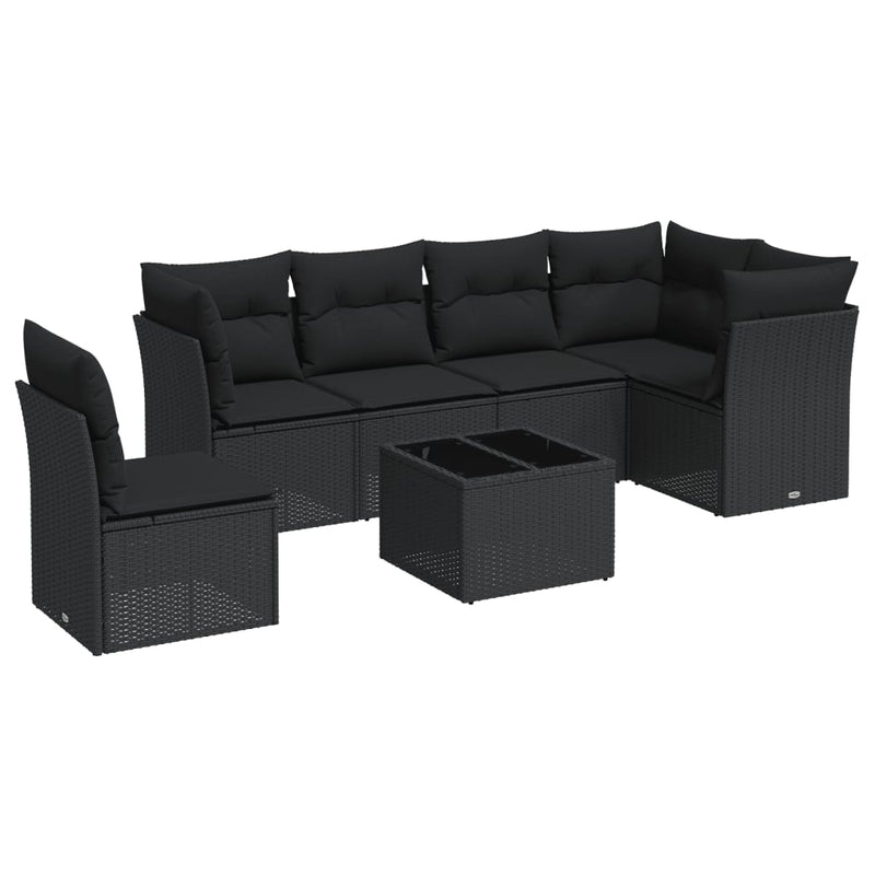 7 Piece Garden Sofa Set with Cushions Black Poly Rattan Payday Deals