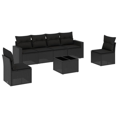 7 Piece Garden Sofa Set with Cushions Black Poly Rattan Payday Deals