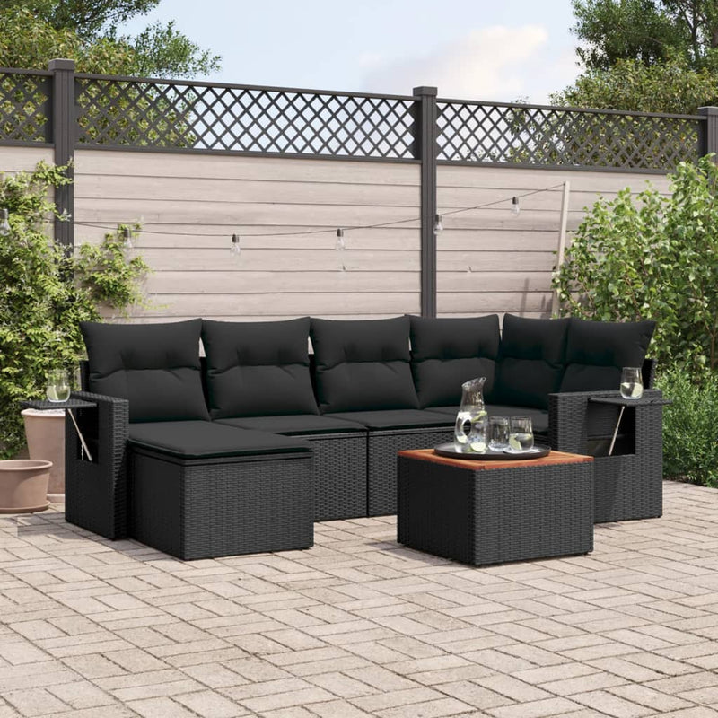 7 Piece Garden Sofa Set with Cushions Black Poly Rattan Payday Deals