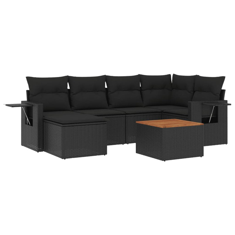 7 Piece Garden Sofa Set with Cushions Black Poly Rattan Payday Deals