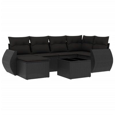 7 Piece Garden Sofa Set with Cushions Black Poly Rattan Payday Deals