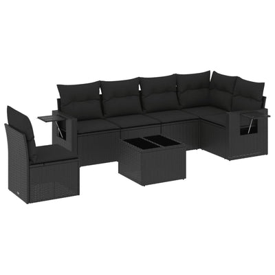 7 Piece Garden Sofa Set with Cushions Black Poly Rattan Payday Deals