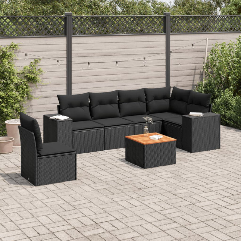 7 Piece Garden Sofa Set with Cushions Black Poly Rattan Payday Deals