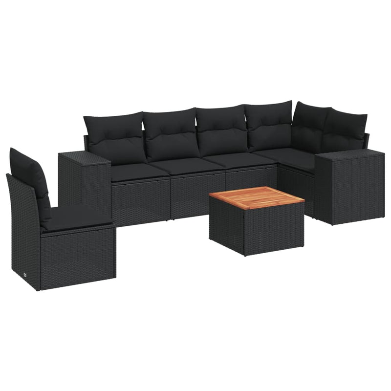 7 Piece Garden Sofa Set with Cushions Black Poly Rattan Payday Deals