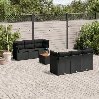 7 Piece Garden Sofa Set with Cushions Black Poly Rattan