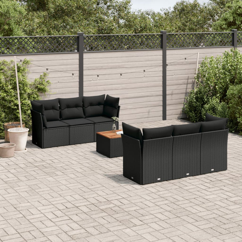 7 Piece Garden Sofa Set with Cushions Black Poly Rattan Payday Deals