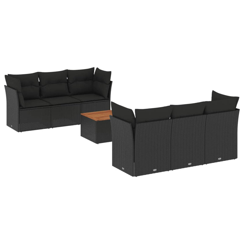 7 Piece Garden Sofa Set with Cushions Black Poly Rattan Payday Deals