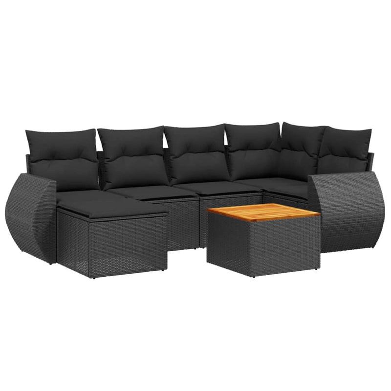 7 Piece Garden Sofa Set with Cushions Black Poly Rattan Payday Deals