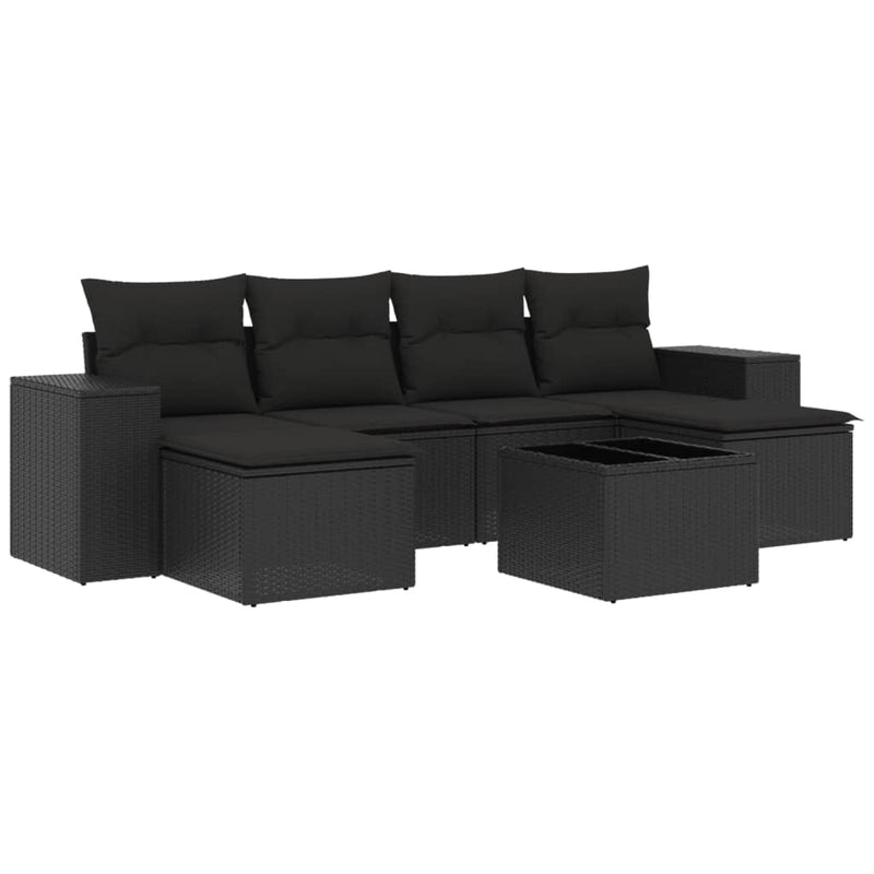 7 Piece Garden Sofa Set with Cushions Black Poly Rattan Payday Deals