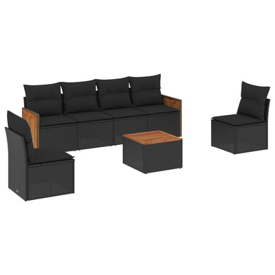 7 Piece Garden Sofa Set with Cushions Black Poly Rattan Payday Deals