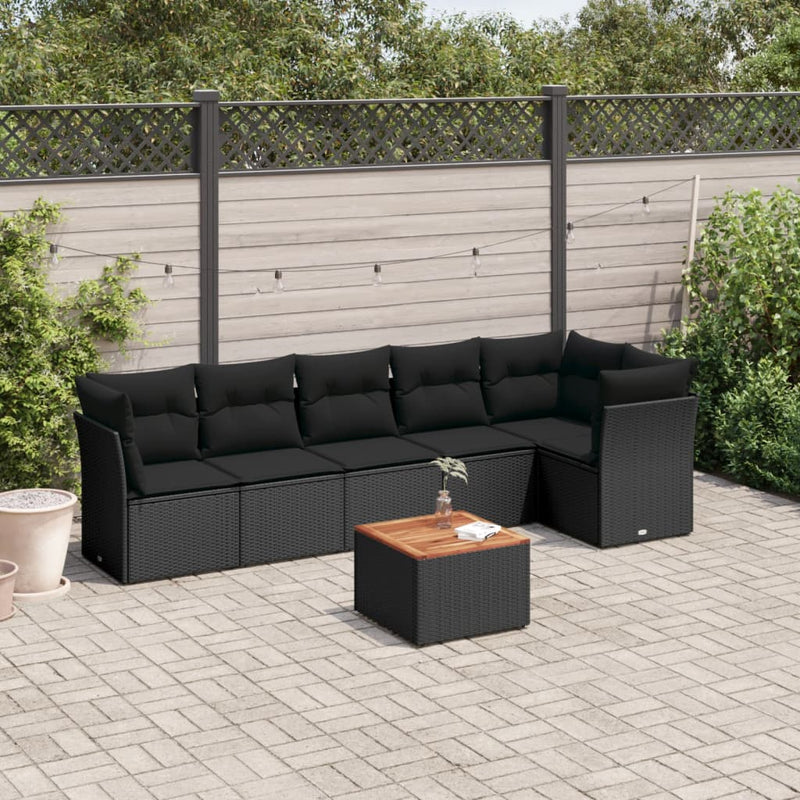 7 Piece Garden Sofa Set with Cushions Black Poly Rattan Payday Deals