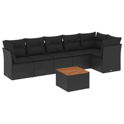 7 Piece Garden Sofa Set with Cushions Black Poly Rattan Payday Deals