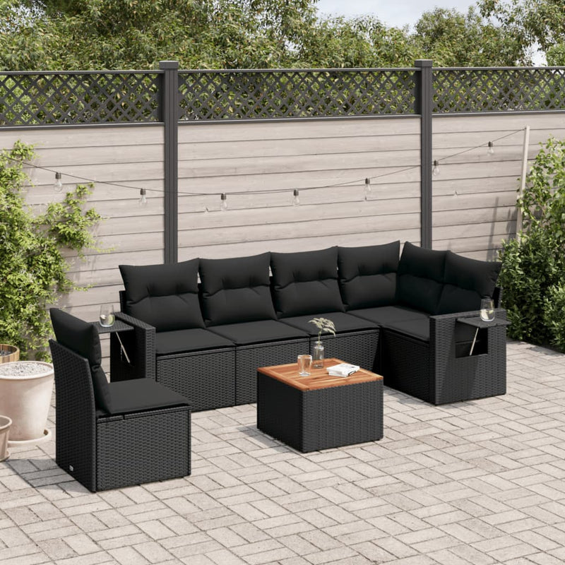 7 Piece Garden Sofa Set with Cushions Black Poly Rattan Payday Deals