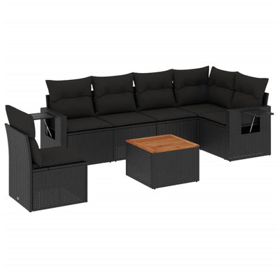 7 Piece Garden Sofa Set with Cushions Black Poly Rattan Payday Deals