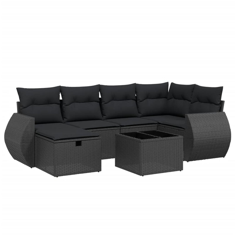 7 Piece Garden Sofa Set with Cushions Black Poly Rattan Payday Deals