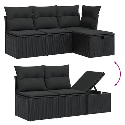 7 Piece Garden Sofa Set with Cushions Black Poly Rattan Payday Deals