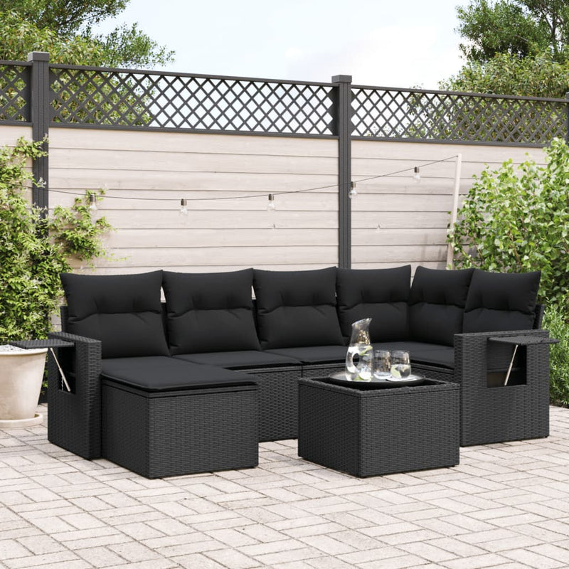 7 Piece Garden Sofa Set with Cushions Black Poly Rattan Payday Deals