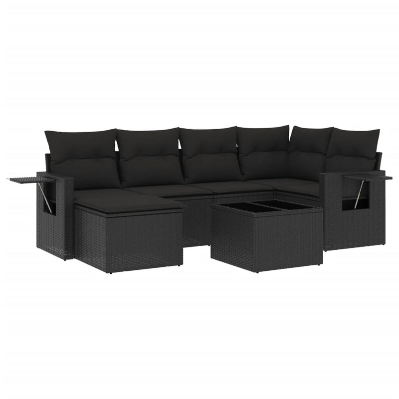 7 Piece Garden Sofa Set with Cushions Black Poly Rattan Payday Deals