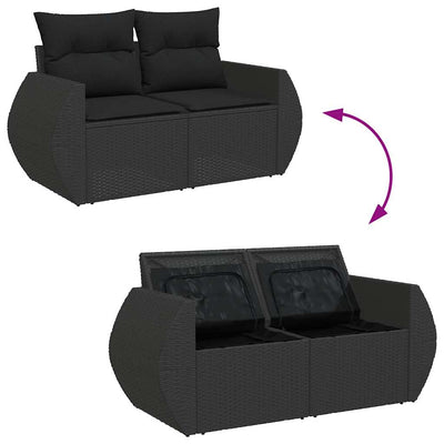 7 Piece Garden Sofa Set with Cushions Black Poly Rattan Payday Deals