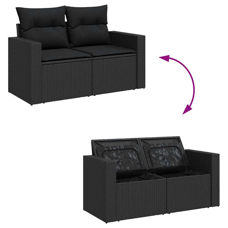 7 Piece Garden Sofa Set with Cushions Black Poly Rattan Payday Deals