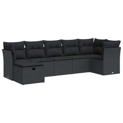 7 Piece Garden Sofa Set with Cushions Black Poly Rattan Payday Deals