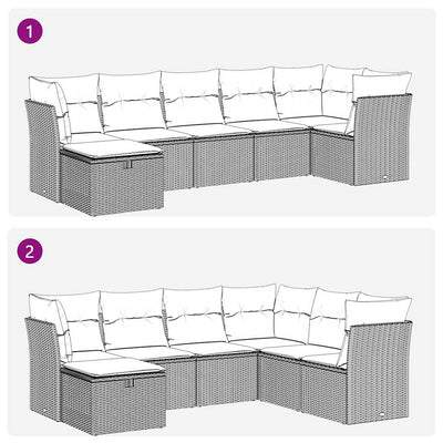 7 Piece Garden Sofa Set with Cushions Black Poly Rattan Payday Deals