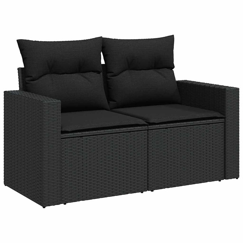 7 Piece Garden Sofa Set with Cushions Black Poly Rattan Payday Deals