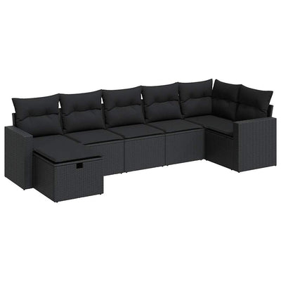 7 Piece Garden Sofa Set with Cushions Black Poly Rattan Payday Deals