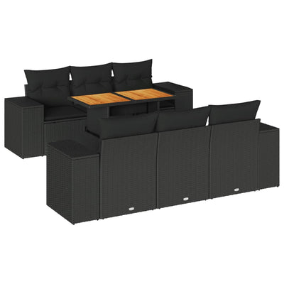 7 Piece Garden Sofa Set with Cushions Black Poly Rattan Payday Deals