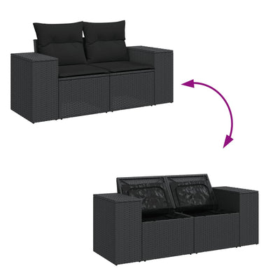 7 Piece Garden Sofa Set with Cushions Black Poly Rattan Payday Deals