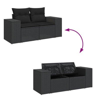 7 Piece Garden Sofa Set with Cushions Black Poly Rattan Payday Deals