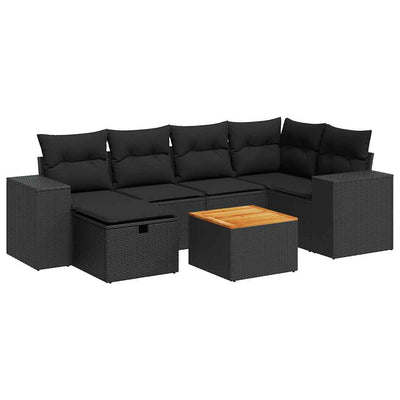 7 Piece Garden Sofa Set with Cushions Black Poly Rattan Payday Deals